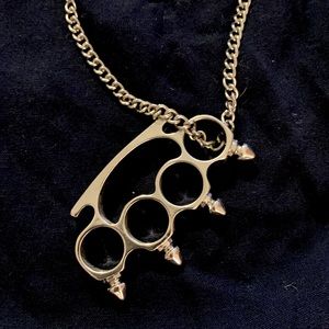 Hot Topic brass knuckles silver necklace
